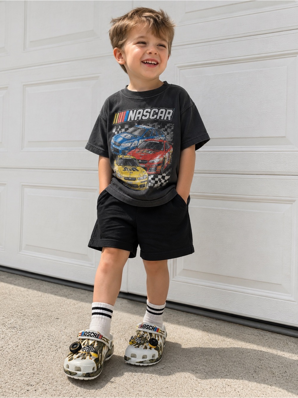Nascar Kids Sandals with Flame and Camouflage Design